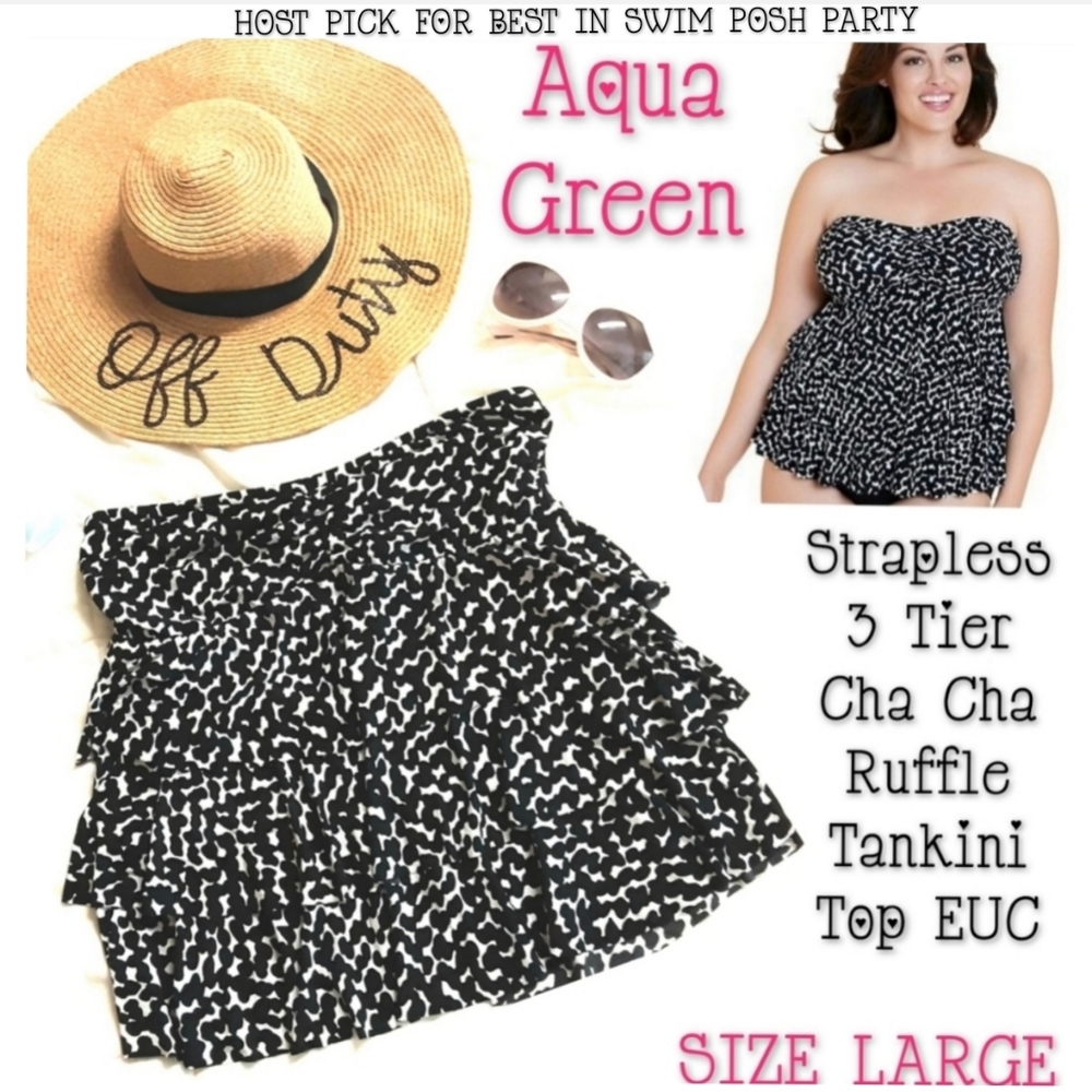 Aqua Green Tankini Top Strappless Ruffle EUC - Picture 1 of 10